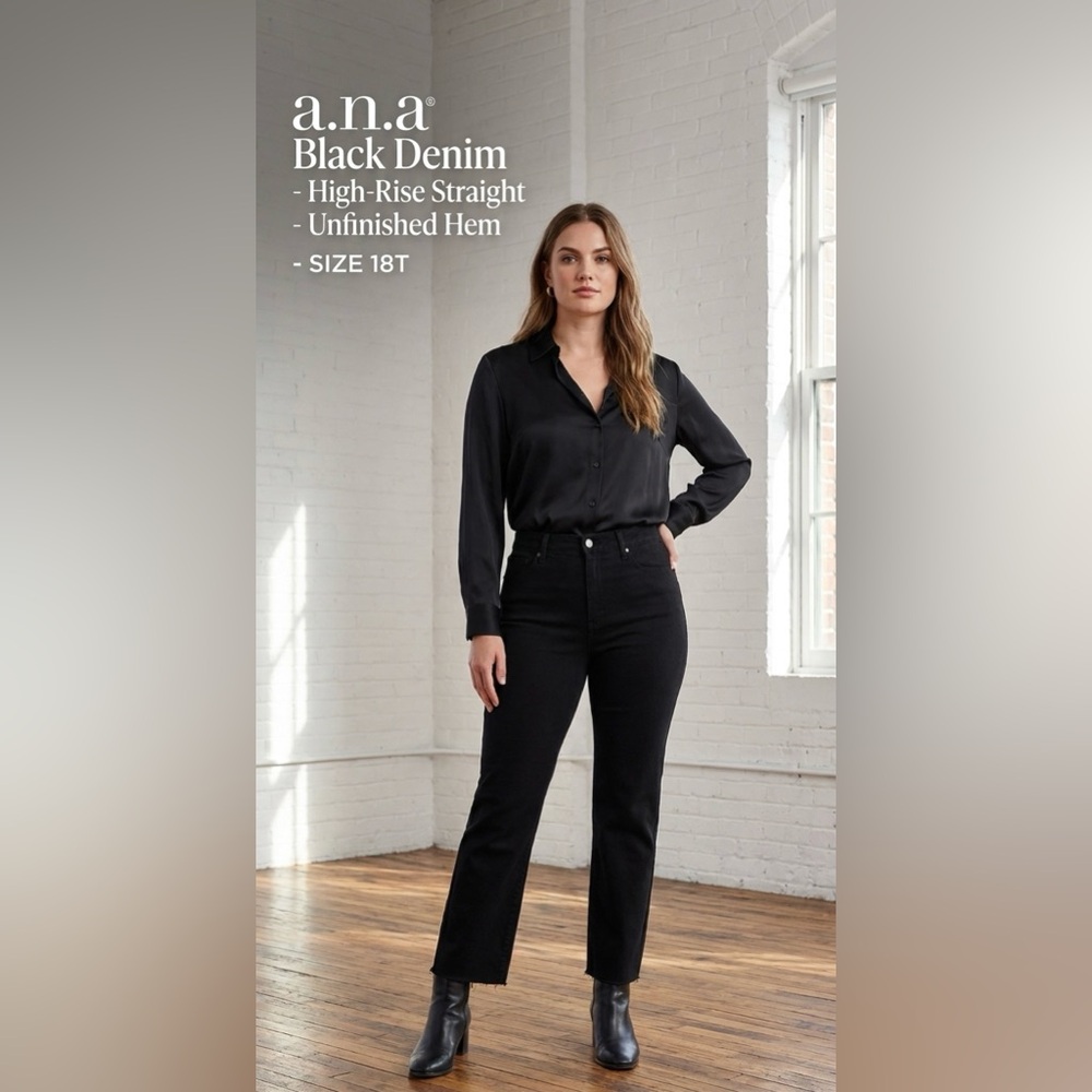 SIZE 18 TALL NEW Women’s Black Denim Jeans High-Rise Straight Leg